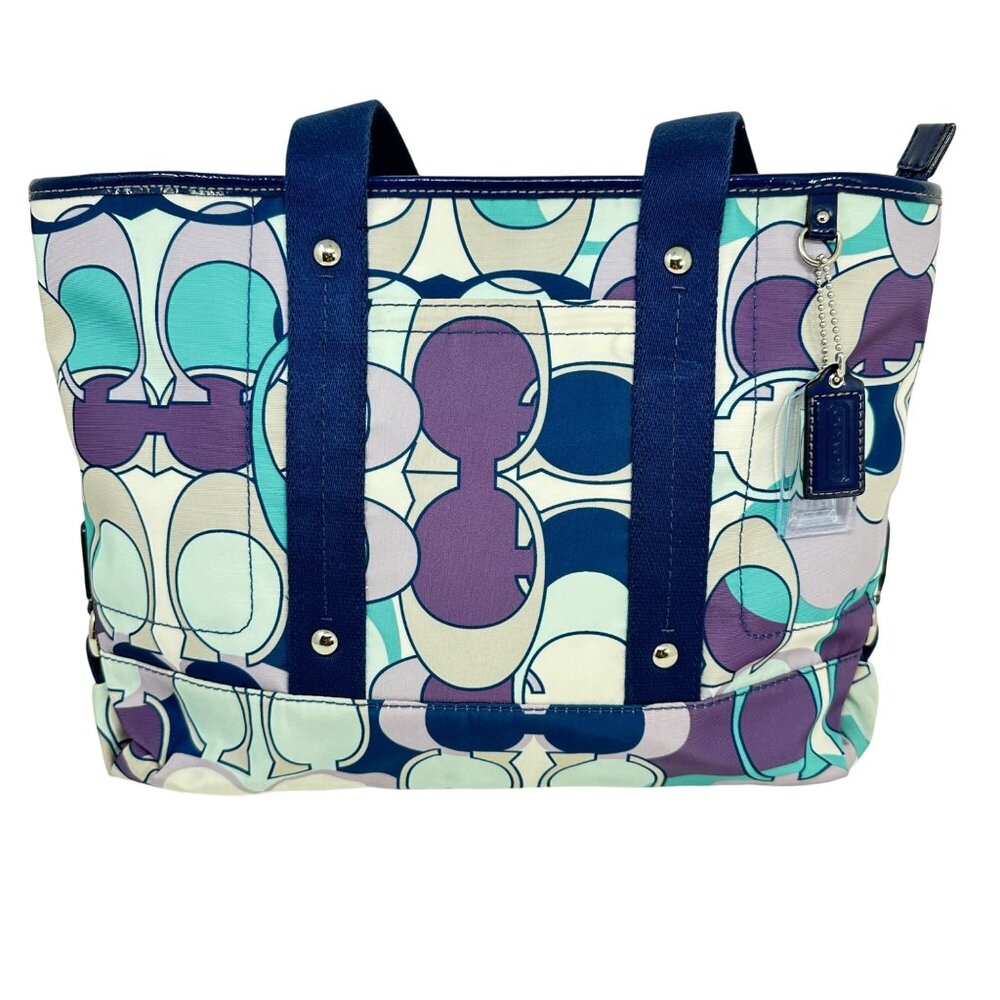 Coach Kyra Scarf Print C Signature Tote Bag Purple/Blue Vintage - No Strap - Picture 1 of 12